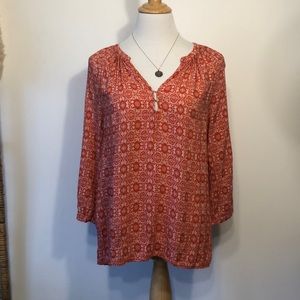 BOHO-ANN CARSON-Bright Red & White Floral Crewneck Blouse Top-Size Large